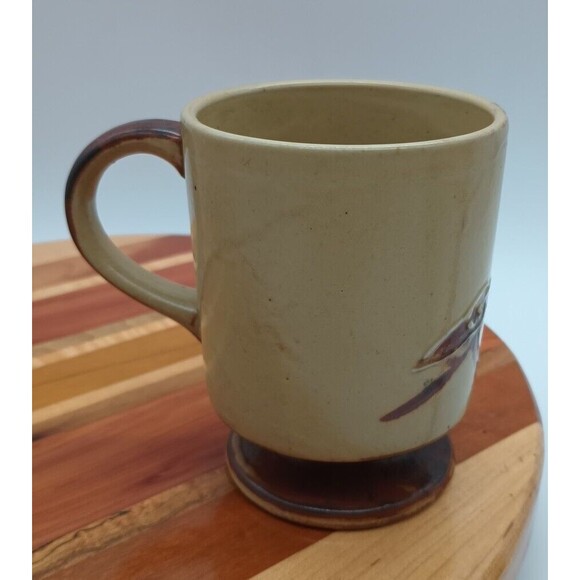 Vintage Stoneware Footed Mug Yellow Brown 70s - Picture 3 of 8